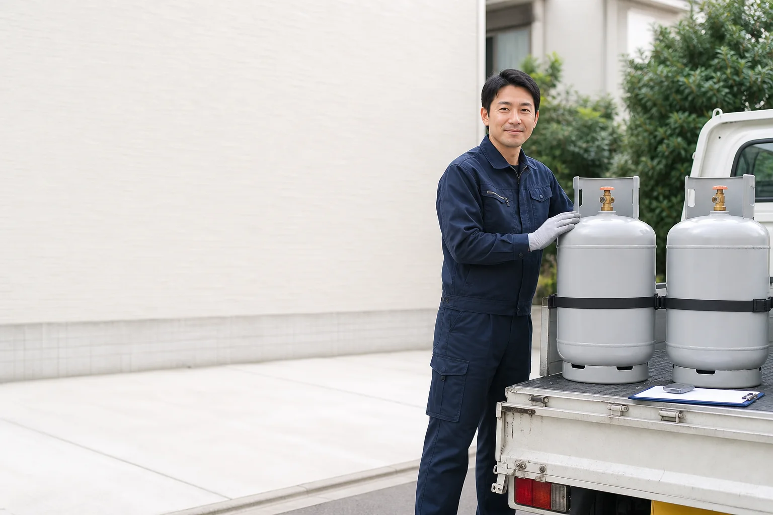 安全を確認しながらガスボンベを回収するスタッフ