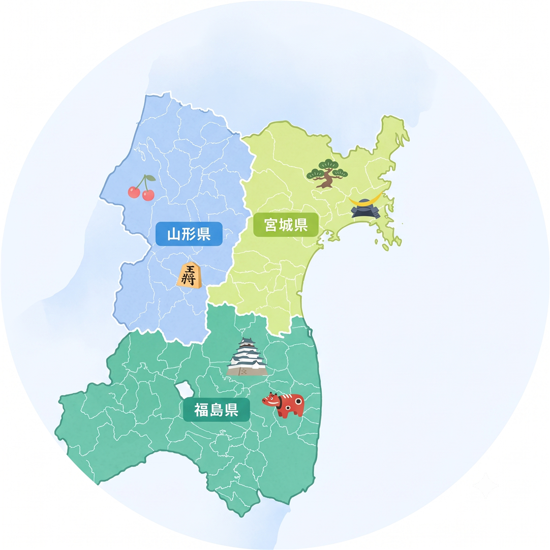 宮城県と周辺地域の対応エリア図